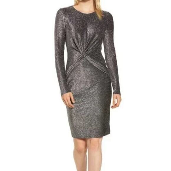 Michael Michael Kors metallic size small long sleeve silver glittery midi Dress - Picture 1 of 11
